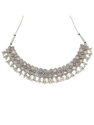 Navratri oxidised silver plated necklace with earrings and maang tikka for women 4
