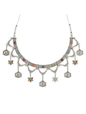 Navratri oxidised silver plated choker necklace with earrings set for women 4