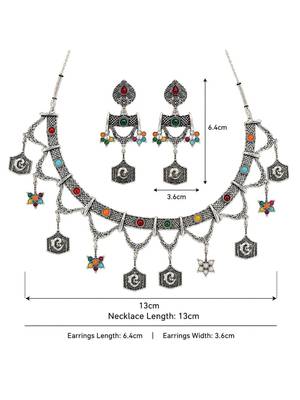 Navratri oxidised silver plated choker necklace with earrings set for women 5