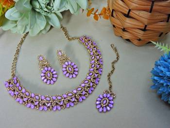 Purple color yellow gold plating festive wear designer necklace set 2