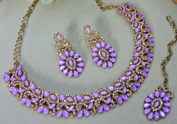 Purple color yellow gold plating festive wear designer necklace set 3