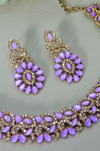 Purple color yellow gold plating festive wear designer necklace set