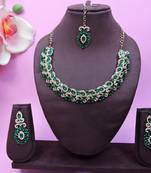 Green color yellow gold plating festive wear designer necklace set