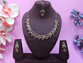 Multicolor color yellow gold plating festive wear designer necklace set 1
