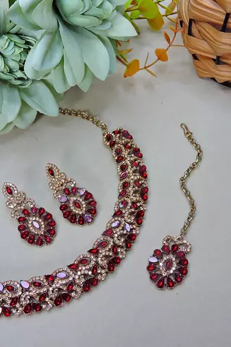 Multicolor color yellow gold plating festive wear designer necklace set