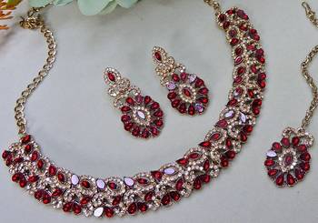 Multicolor color yellow gold plating festive wear designer necklace set 3