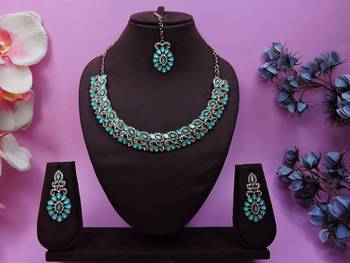 Green color yellow gold plating festive wear designer necklace set 1