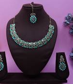 Green color yellow gold plating festive wear designer necklace set