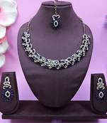 Beige and blue color yellow gold plating festive wear designer necklace set