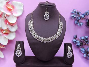 Pink color yellow gold plating festive wear designer necklace set 1