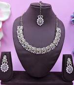 Pink color yellow gold plating festive wear designer necklace set