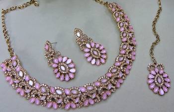 Pink color yellow gold plating festive wear designer necklace set 2