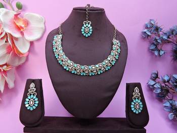 Green color yellow gold plating festive wear designer necklace set 1