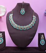 Green color yellow gold plating festive wear designer necklace set