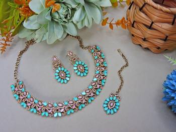 Green color yellow gold plating festive wear designer necklace set 2