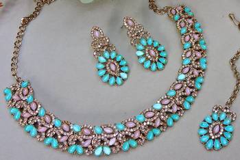 Green color yellow gold plating festive wear designer necklace set 3