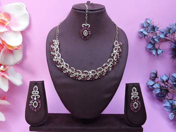 Purple color yellow gold plating festive wear designer necklace set 1