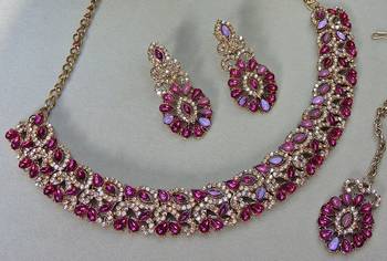 Purple color yellow gold plating festive wear designer necklace set 2