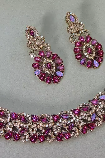 Purple color yellow gold plating festive wear designer necklace set