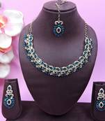 Green color yellow gold plating festive wear designer necklace set