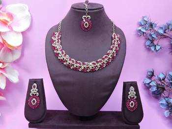 Pink color yellow gold plating festive wear designer necklace set 1
