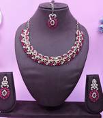 Pink color yellow gold plating festive wear designer necklace set