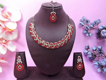 Red color yellow gold plating festive wear designer necklace set 1