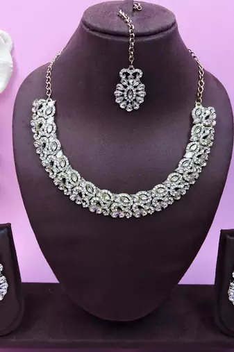 White color yellow gold plating festive wear designer necklace set