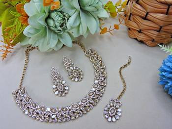 White color yellow gold plating festive wear designer necklace set 2