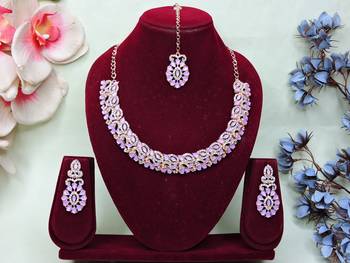 Pink color rhodium plating festive wear designer necklace set 1