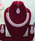 Pink color rhodium plating festive wear designer necklace set