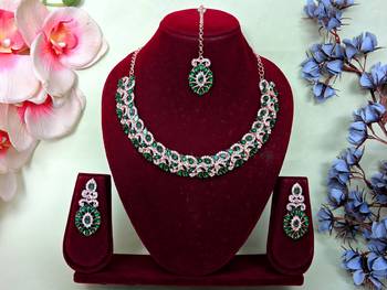 Green color rhodium plating festive wear designer necklace set 1