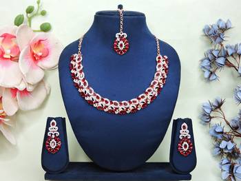 Maroon color rhodium plating festive wear designer necklace set 1