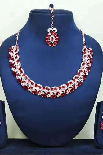 Maroon color rhodium plating festive wear designer necklace set
