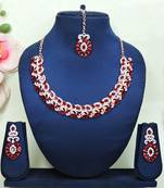 Maroon color rhodium plating festive wear designer necklace set