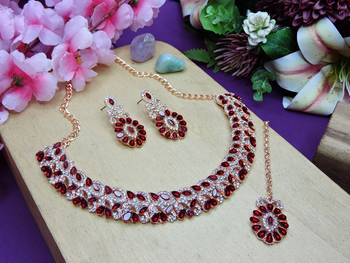 Maroon color rhodium plating festive wear designer necklace set 2