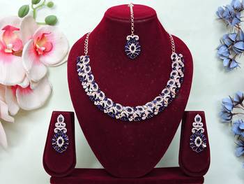 Pink color rhodium plating festive wear designer necklace set 1