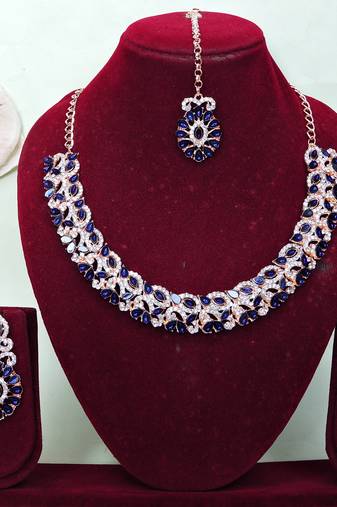 Pink color rhodium plating festive wear designer necklace set