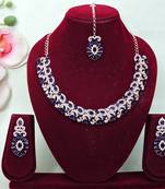 Pink color rhodium plating festive wear designer necklace set