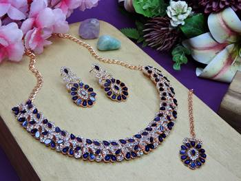 Pink color rhodium plating festive wear designer necklace set 2