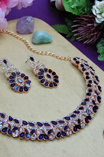 Pink color rhodium plating festive wear designer necklace set
