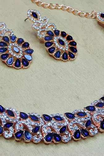 Pink color rhodium plating festive wear designer necklace set