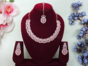 Pink color rhodium plating festive wear designer necklace set 1