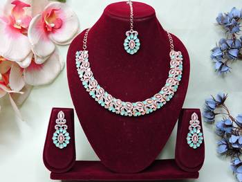 Green color rhodium plating festive wear designer necklace set 1