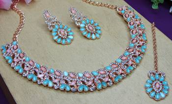 Green color rhodium plating festive wear designer necklace set 2