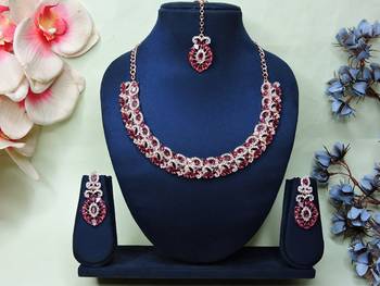 Pink color rhodium plating festive wear designer necklace set 1