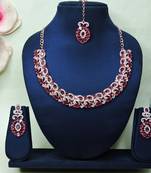 Pink color rhodium plating festive wear designer necklace set
