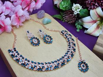 Green color rhodium plating festive wear designer necklace set 2