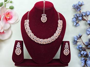 Pink color rhodium plating festive wear designer necklace set 1