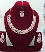 Pink color rhodium plating festive wear designer necklace set